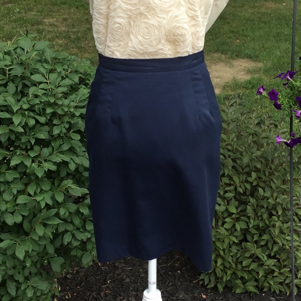 Navy Blue lined Pencil Skirt - Picture 2 of 7